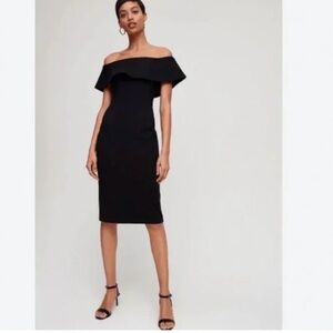 Aritzia Babaton Ruslan Off the Shoulder Little Black Midi Cocktail Dress